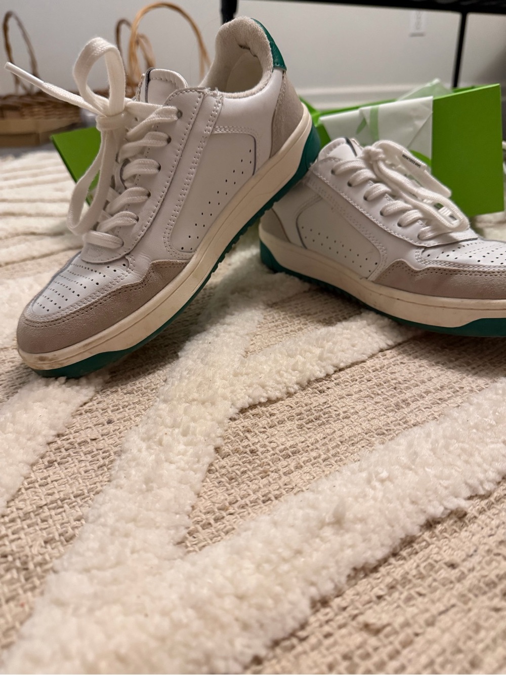Sam Edelman White and Green Leather Sneakers